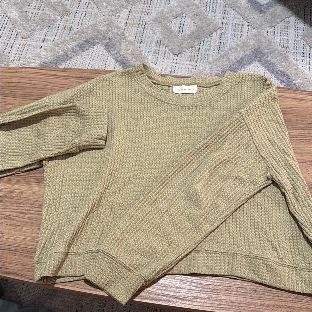 By Together Olive Waffle Knit Top
